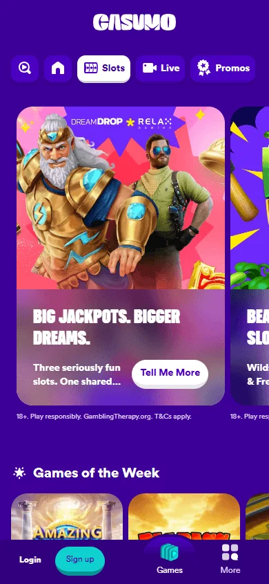 Casumo Casino game lobby on mobile