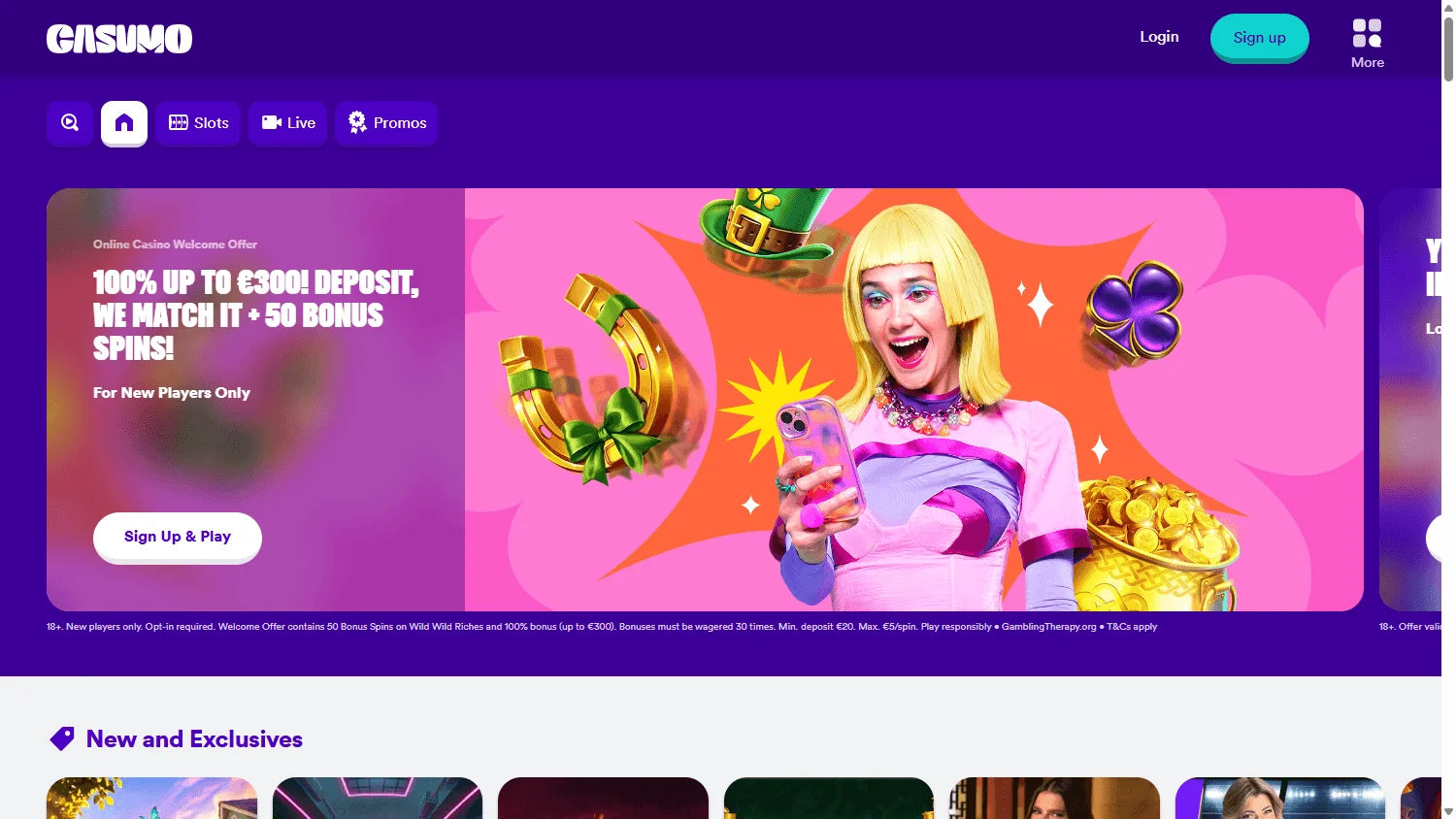Casumo Casino home page on desktop