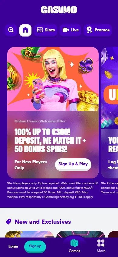 Casumo Casino home page on mobile